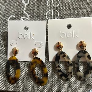 NWT Belk Tortoise Shell Oval Pierced Earrings. Set of 2 pairs, 1 Black & 1 Brown
